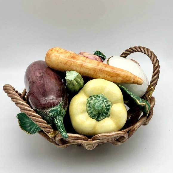 Kintsugi Italian Pottery Vegetable Basket Majolica Gold Crack Art Gift Italy MCM - Picture 5 of 16
